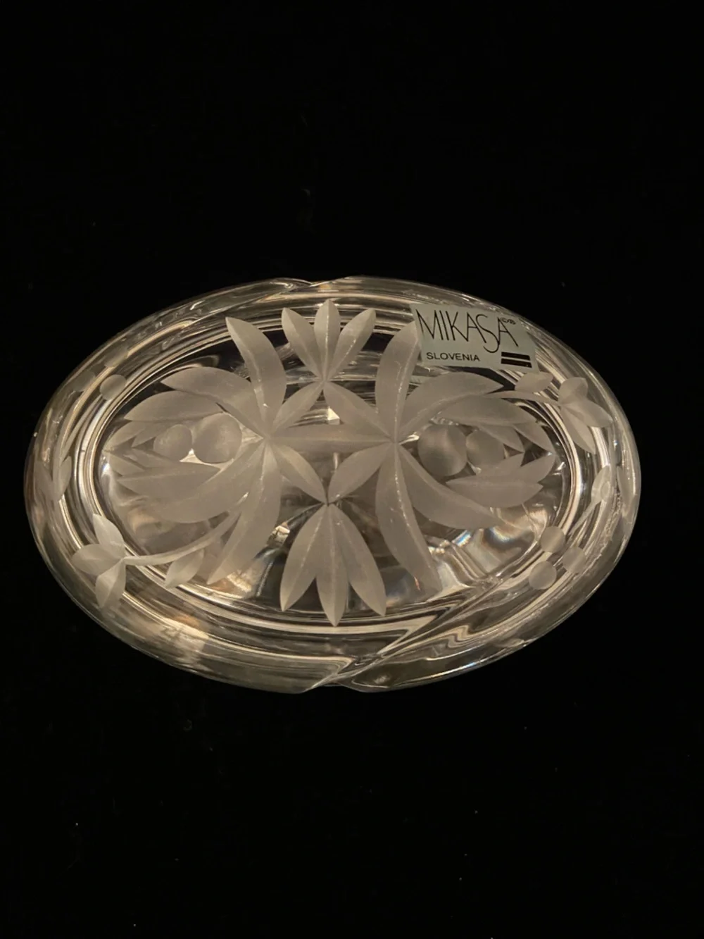 Vintage MIKASA Cut Crystal Floral Lidded Jewelry Trinket Box Oval Heavy